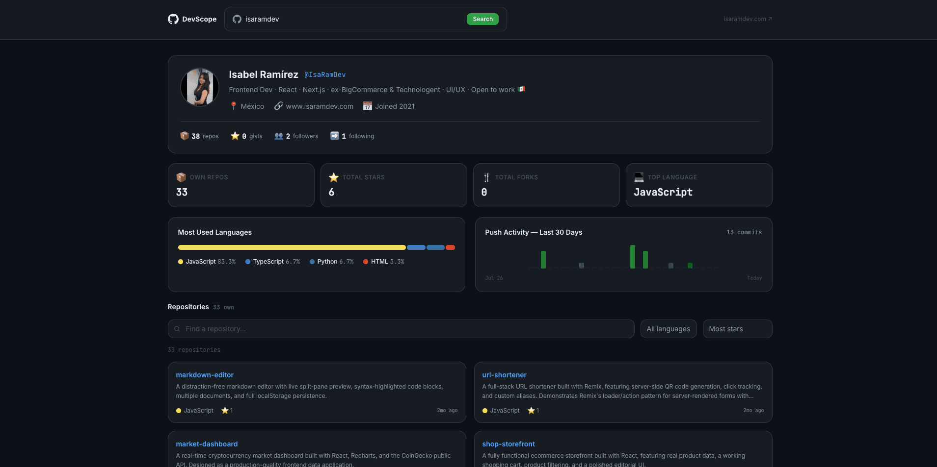 Github Explorer portfolio