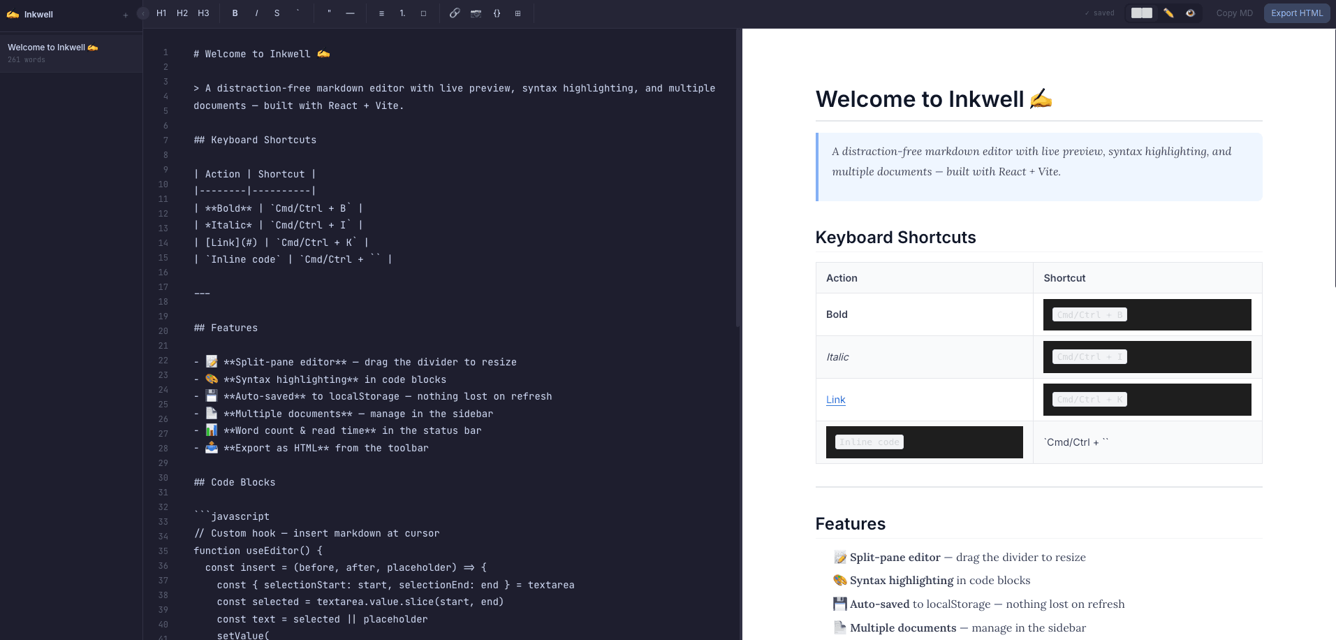 Markdown Editor portfolio